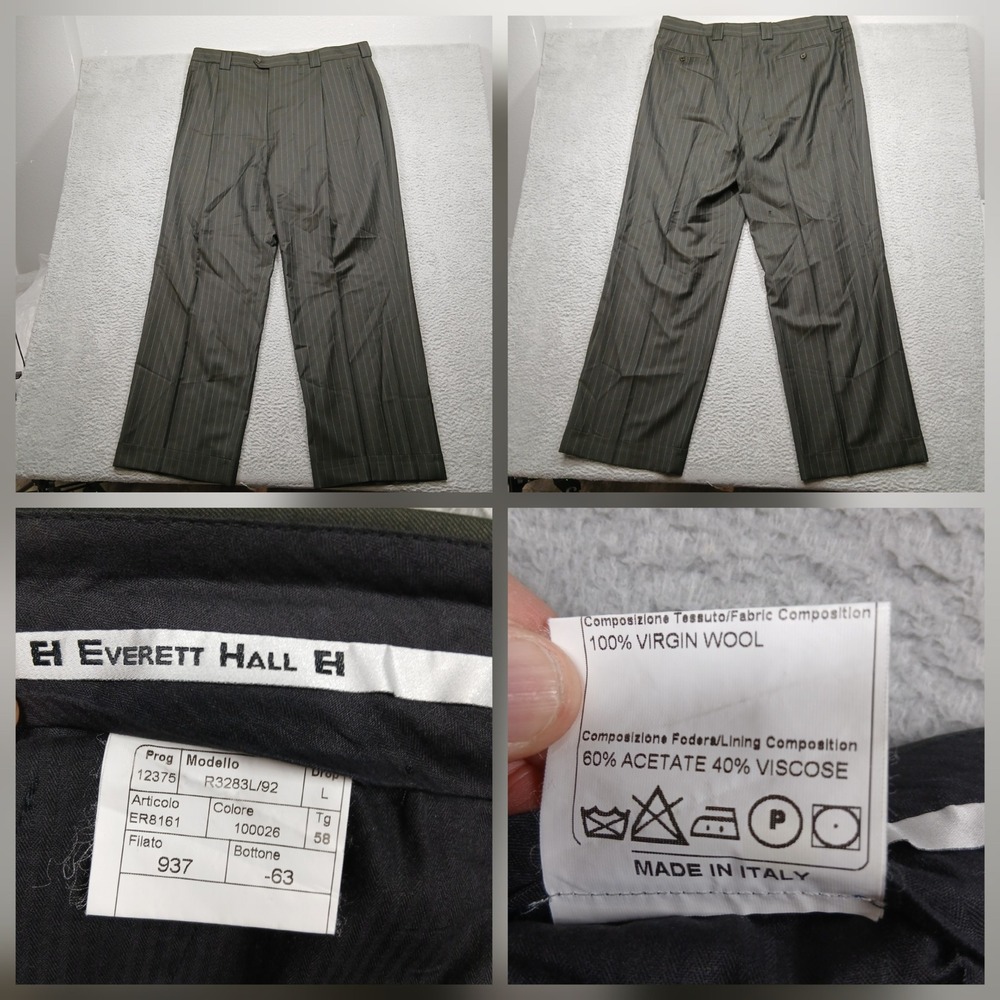 Everett Hall Dress Pants Men's L Gray Pinstripe 100%‎ Virgin Wool Italy